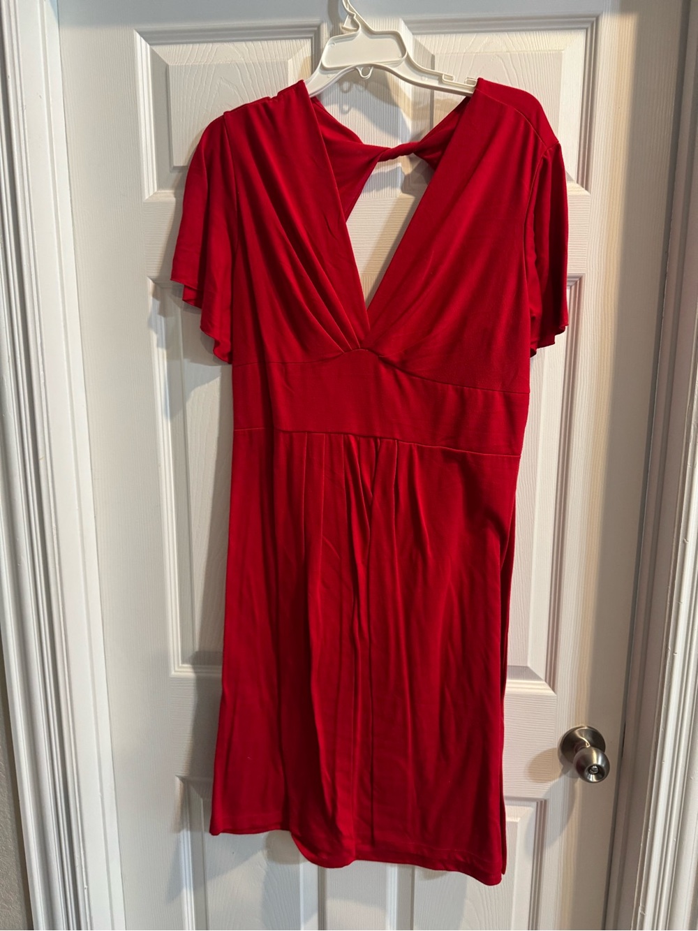Women's Red V-Neck Short Sleeve Dress